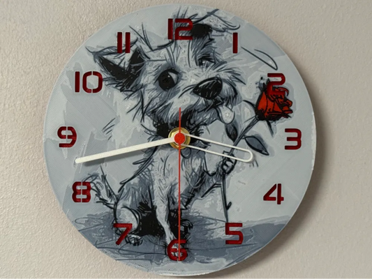 3D-Druck Uhr – Hund mit Rose