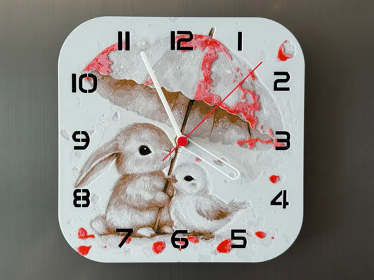 3D-Druck Uhr –  Hase mit Schirm